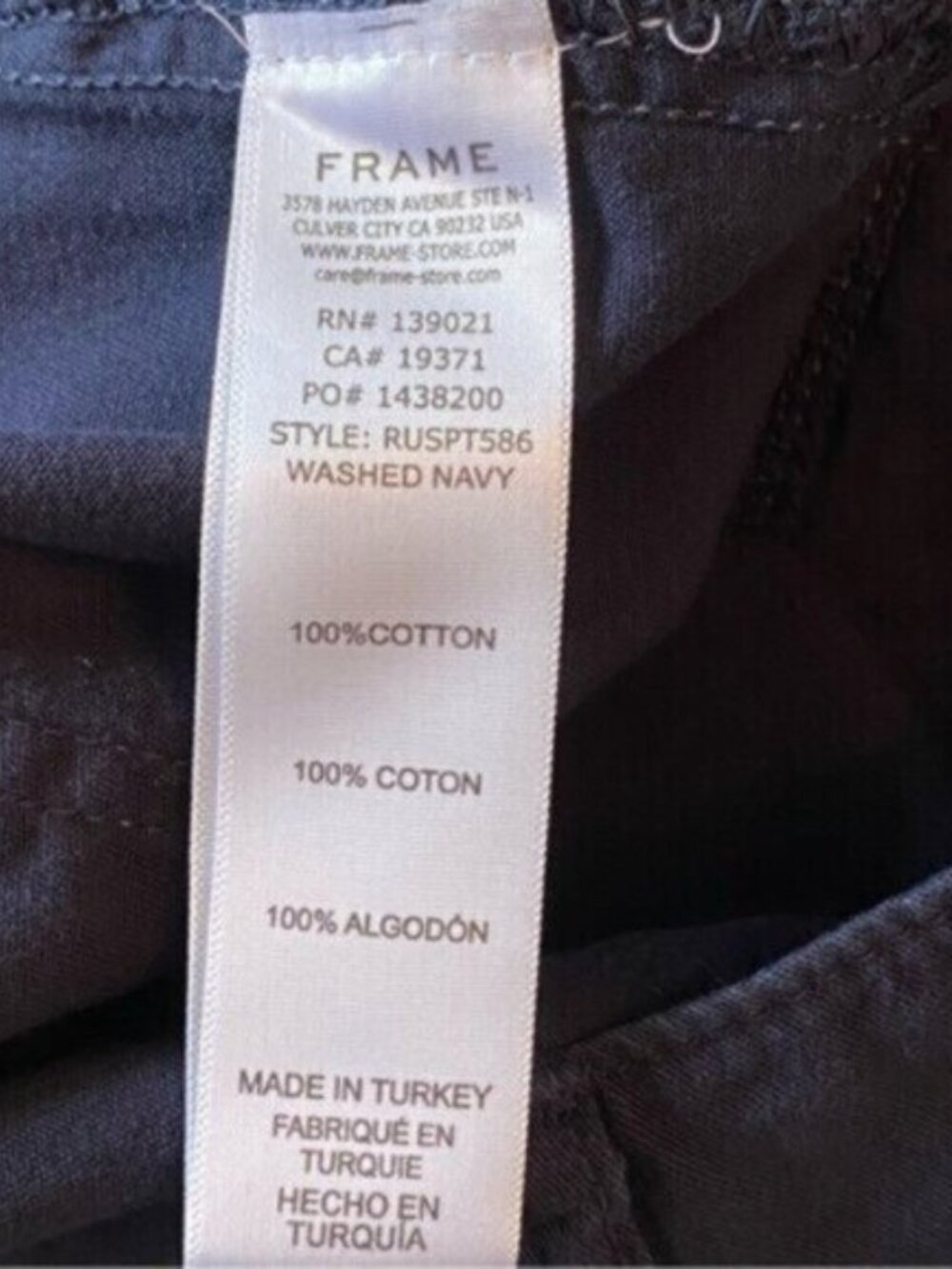 FRAME Denim Utility Cargo Flat Front Pants 26 Navy Blue Cotton Straight Leg $278 - Picture 4 of 10